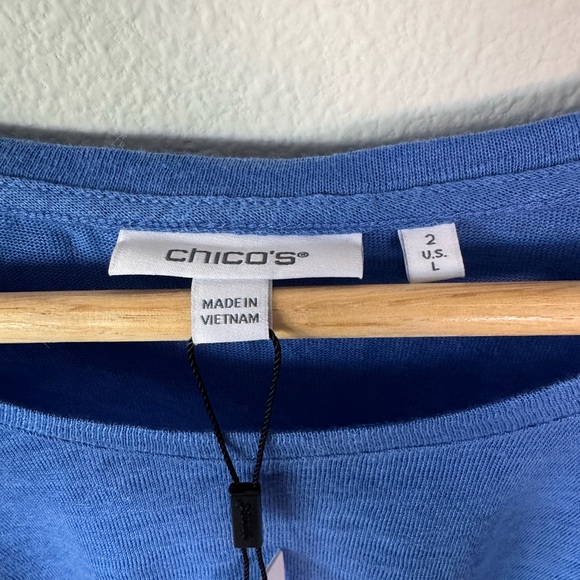 Chico's Linen Blue Embroidered Sleeve Blouse Size Large NWT - Picture 6 of 8
